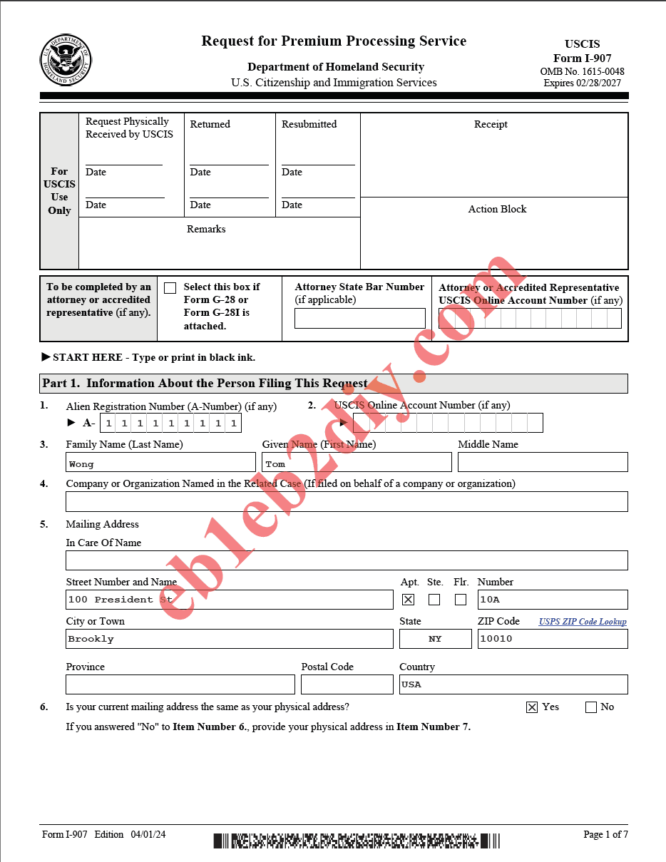 Page 1 of Filled Sample I-907