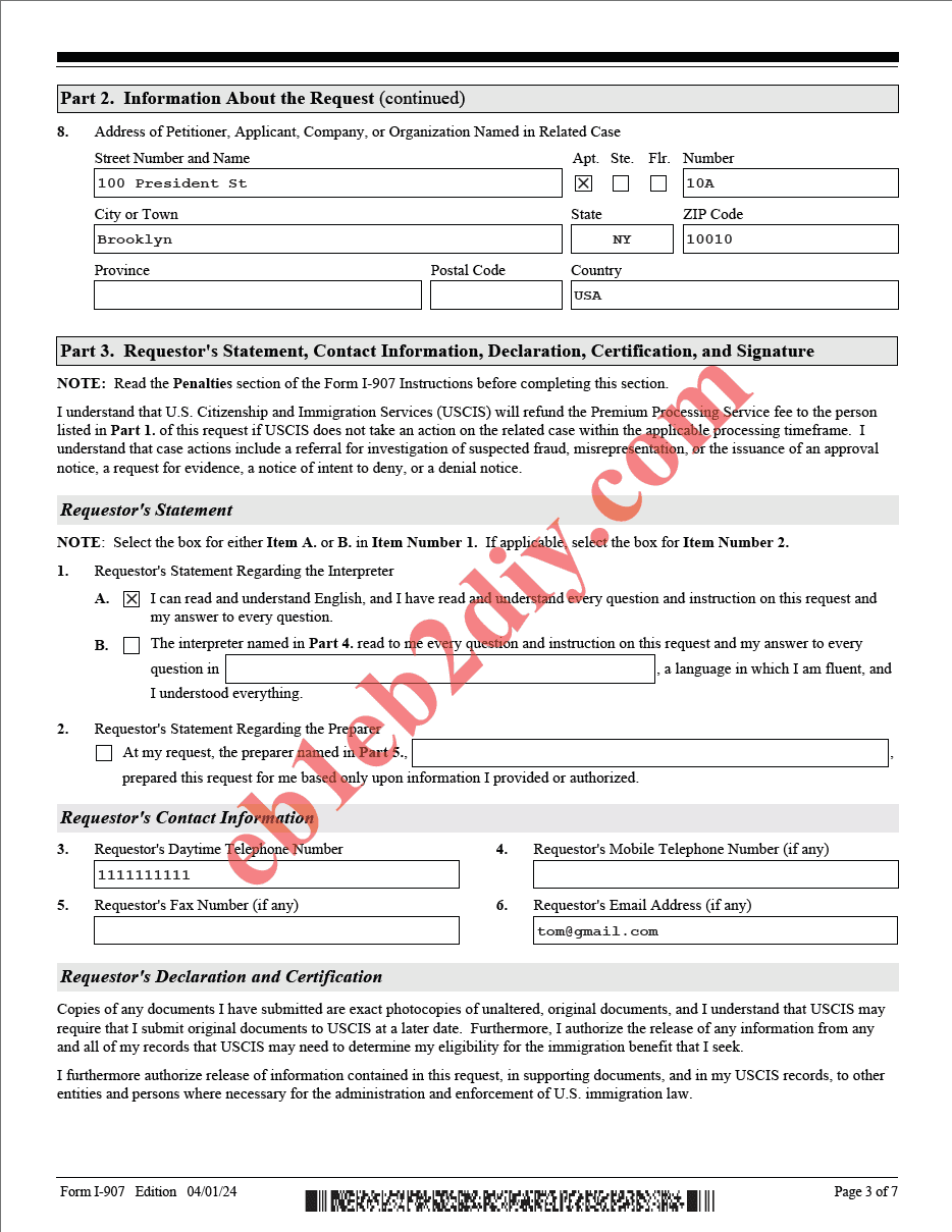 Page 3 of Filled Sample I-907