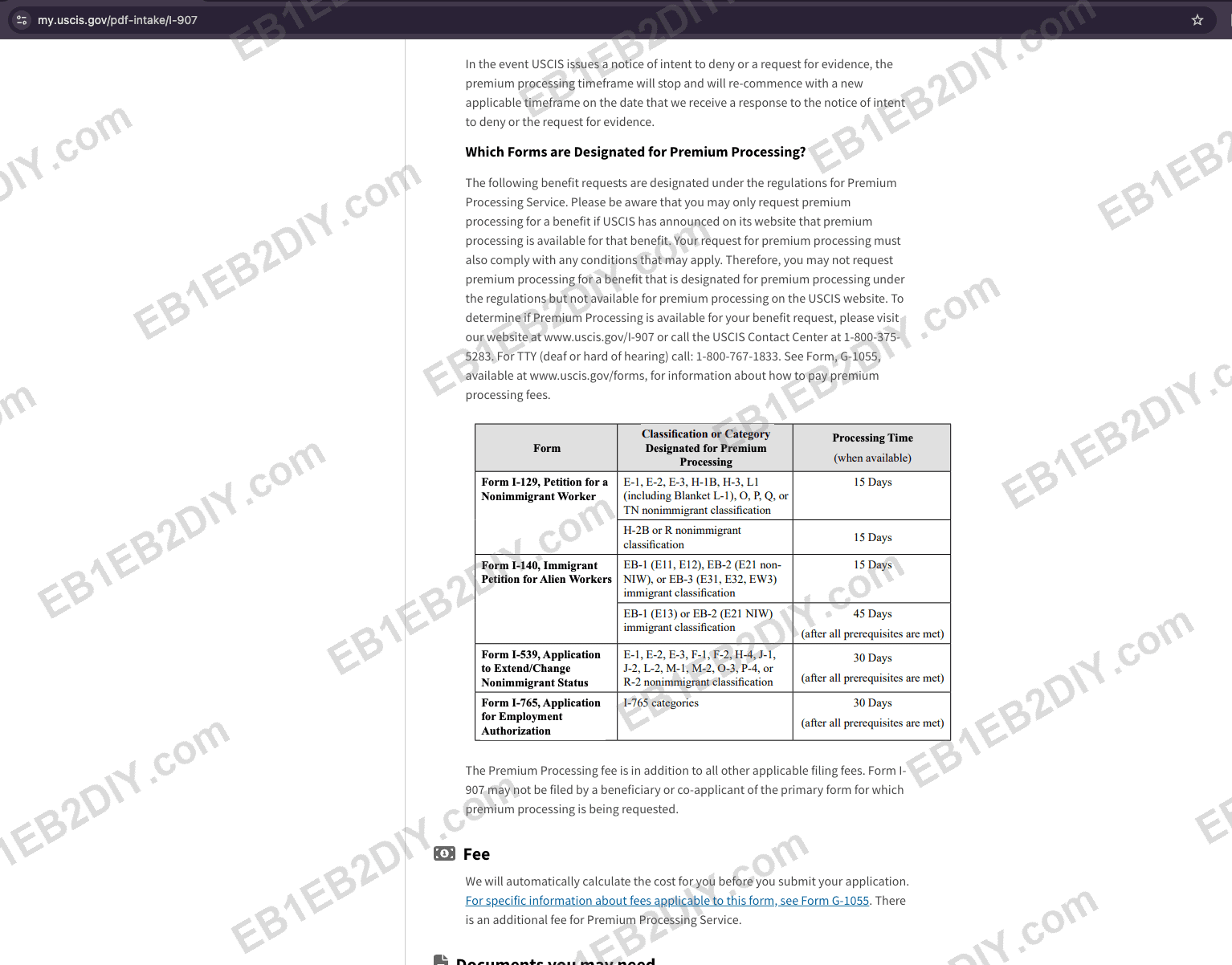 Premium processing forms and processing times